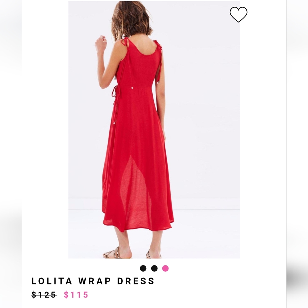 Mink Pink wrap midi dress Red S XS strappy tie waist frill hem cocktail v-neck - Picture 2 of 11